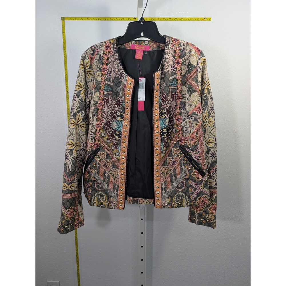 Catherine Catherine Malandrino Studded Tapestry Print Jacket Womens Medium NWT